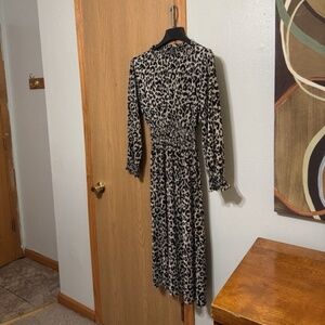 Zara Small Multi-Color w/Animal Print Long Sleeve Mid-Calf Mockneck A-Line Dress